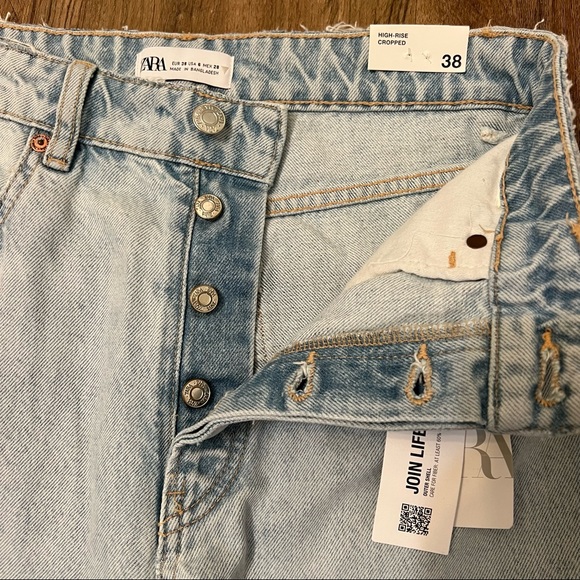 Zara High Rise Cropped Rip Flare Denim Jeans Light Blue - Picture 9 of 12